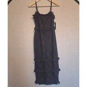 NWT Bebe Black Lace Ruffle Maxi Dress Size XS Formal Festive Goth Whimsigoth Gru